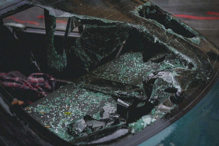 smashed window of a car